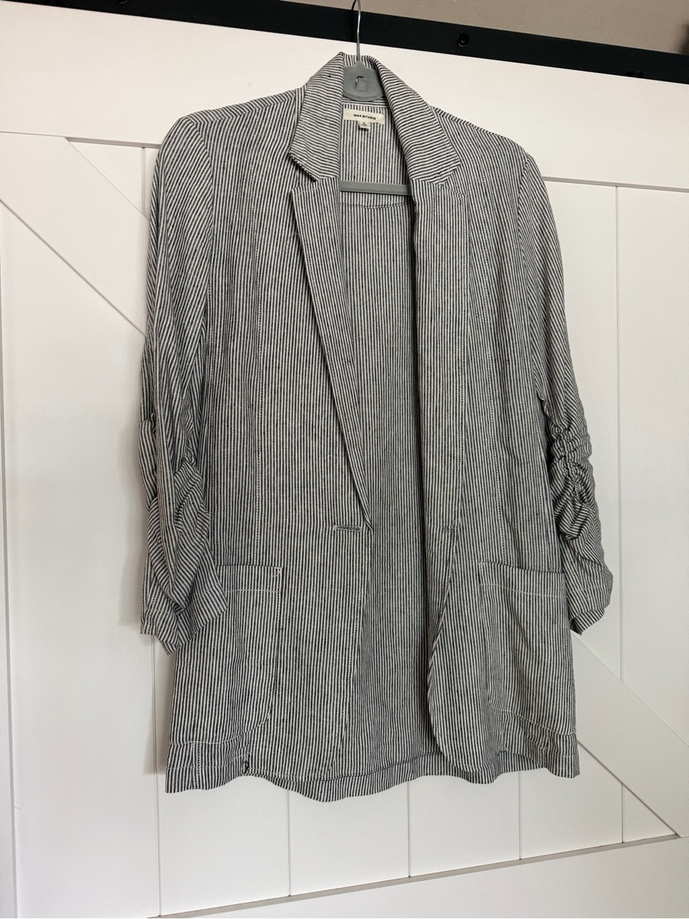 Max Studio Black & White Pinstripe Linen Blazer